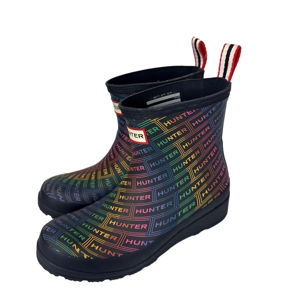 Hunter Play Rain Boots Womens Size 5 Rainbow Logo Waterproof Vegan - Picture 1 of 6